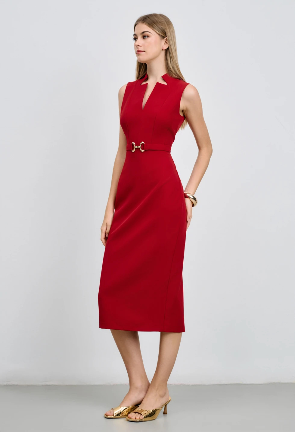 Midi φόρεμα με ζώνη 