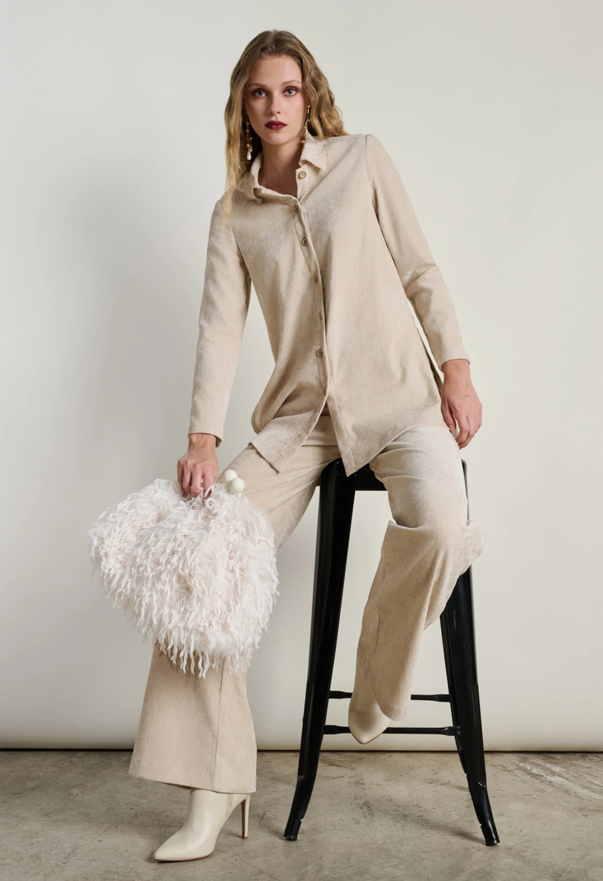 Βελούδινο σετ παντελόνα και πουκαμίσα