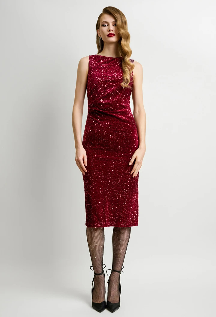 Μπορντό midi φόρεμα