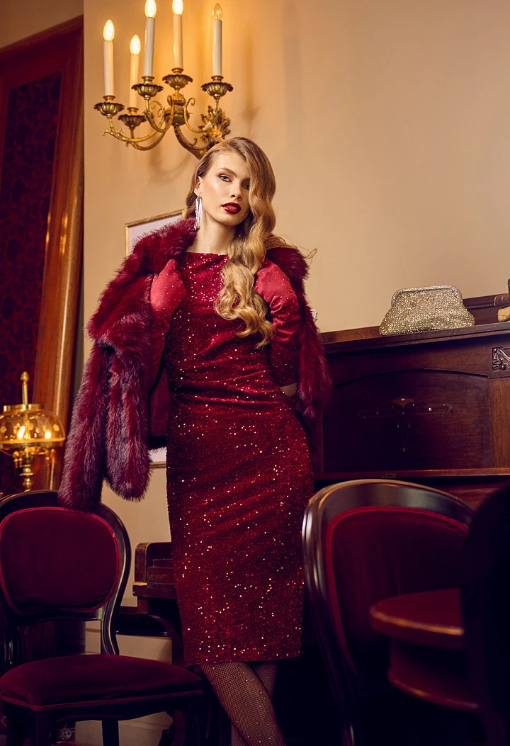 Μπορντό midi φόρεμα