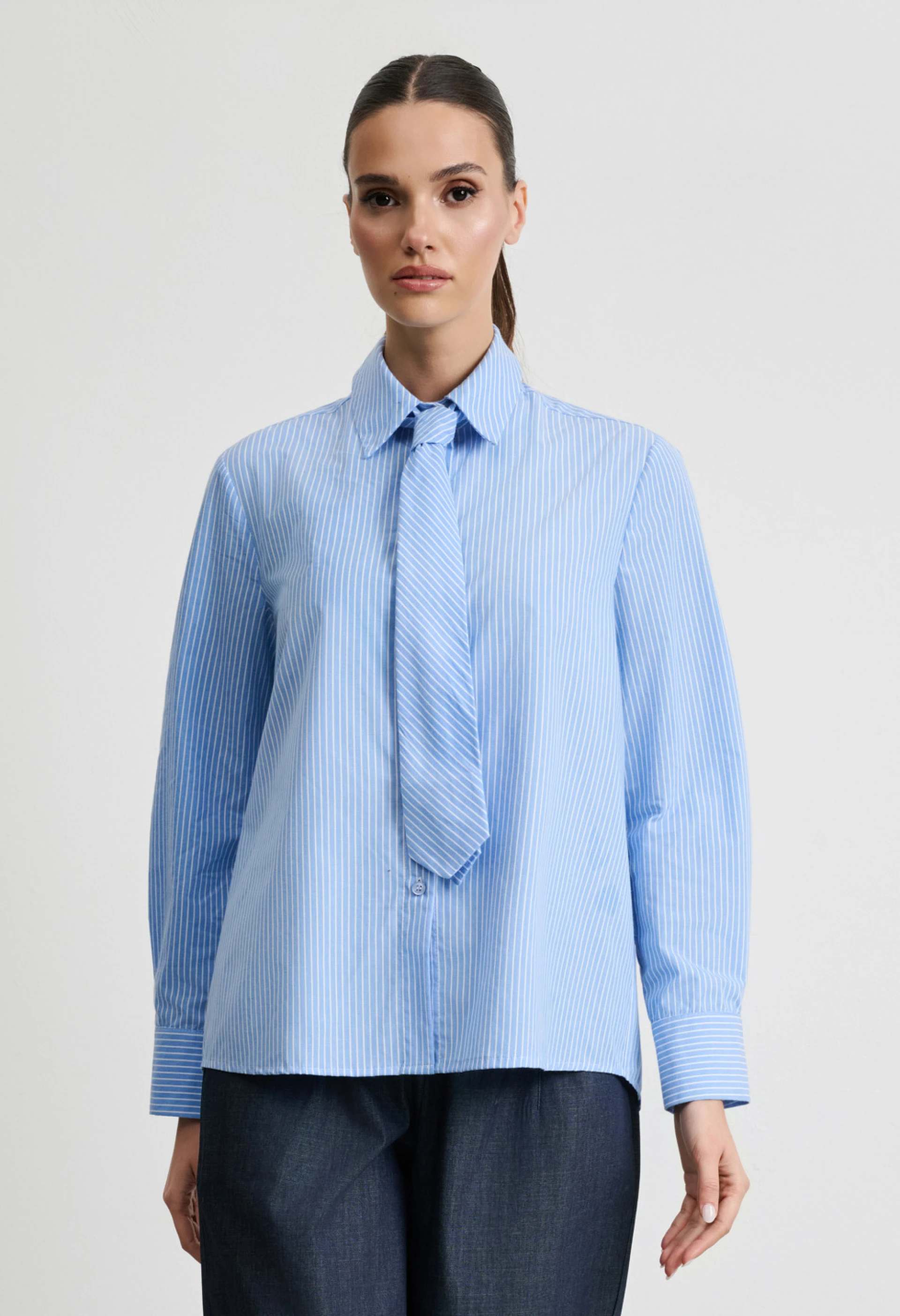 Σιέλ ριγέ πουκάμισο